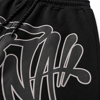 Shorts décontractés surdimensionnés pour hommes, noirs, style streetwear, en coton molletonné, avec imprimé graphique, taille élastique, personnalisables OEM/ODM