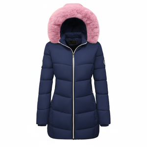 Hooded Logo Puffer Jacket for Women Autumn/Winter ELEGANT Solid Breathable Woven Loose Casual Top <b>Padded</b> Lining Cotton/Bamboo - Product Image 3