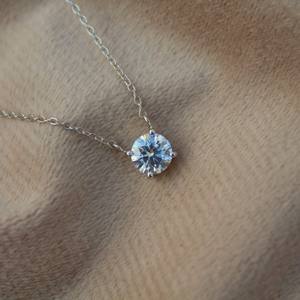 Classic Round Cut <b>Moissanite</b> Pendant with 925 Sterling Silver Dainty Chain Round Cut <b>Moissanite</b> <b>Necklace</b> - Product Image 3