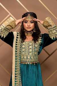 Robes Afghani pour femmes Impression florale moderne en dentelle à volants Longueur au genou Haute qualité avec les derniers modèles - Product Image 5