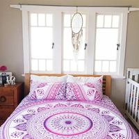 Draps plats faits main en coton pur 300 fils, taille Queen, style indien, motif floral mandala, tapisserie, vente en gros