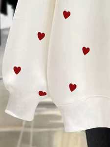 Sudadera de Algodón Suave para Mujer, Personalizada con Estampado de Corazón Rojo en Toda la Prenda, Lavado Ácido, Estilo Holgado de Otoño, Informal, de Calle, Acogedora y de Felpa - Product Image 3