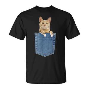 Cat In <b>Pocket</b> <b>Shirt</b> <b>T</b>-<b>Shirt</b> Black Cotton Unisex Adult Size M L XL - Product Image 1