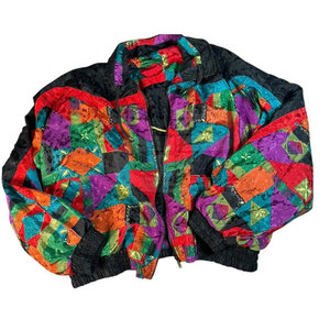 Geometric Print <b>Zip</b> <b>Up</b> <b>Jacket</b> 90s Street Style Color Block Design <b>Jacket</b> For Streetwear And Casual Use - Product Image 3