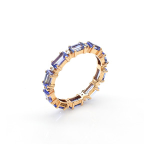 Anillo de Eternidad Completo con Tanzanita de Corte Baguette de 5x2.5mm y Diamantes en Oro Rosa Sólido de 14k, Joyería de Compromiso y Boda, OEM ODM - Product Image 2