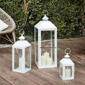 Best Selling Metal & Glass Candle <b>Lantern</b> White Coated for Home & Garden Decorative <b>Tall</b> Hanging Candle <b>Lanterns</b> - Product Image 1