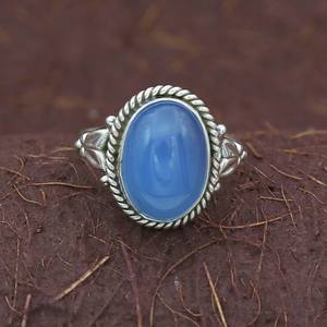 925 argent Sterling plaqué naturel bleu calcédoine Marquise lunette réglage 8x10mm bague à la main bijoux à la mode pour les femmes - Product Image 1