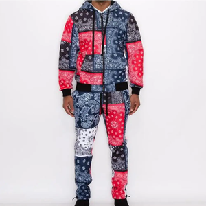 <b>Bandana</b> Print Tracksuit <b>Men's</b> 2 Piece Set Full Zip Jacket Joggers Suit Custom Logo Streetwear Fashion OEM ODM - Product Image 5