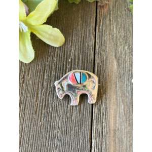 Broche pendentif en argent sterling multi-pierres fait main Navajo en forme d'ours - Product Image 2