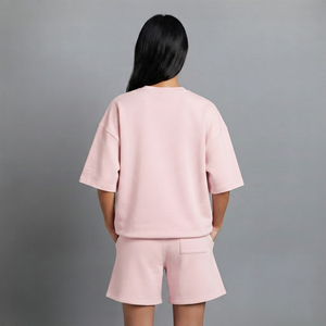 Article très vendu : Ensemble 2 pièces pour femme 100% coton, logo imprimé personnalisé, haute qualité, couleur unie, coupe ample, ensemble deux pièces pour femme - Product Image 5