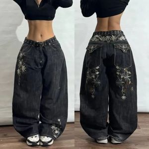 Nuevos Pantalones Vaqueros Anchos de Mezclilla para Mujer Estilo Hip-hop Vintage Americano con Bordado de Patrón Geométrico Jeans Holgados Casuales de Moda - Product Image 1