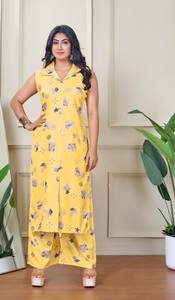 Meilleur ensemble Kurti sans manches imprimé pour femmes avec pantalon Palazzo, mode ethnique pour femmes, Kurtis imprimés pour filles - Product Image 2