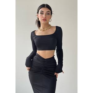 U-Neck Crop Blouse and <b>High</b>-<b>Waisted</b> Maxi <b>Skirt</b> Two-Piece Set - Product Image 5