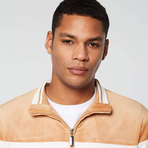 <b>Men</b> camel brown tracksuit set velour zip up jacket and <b>pants</b> with <b>white</b> stripe casual athletic two piece sportswear - Product Image 3