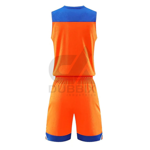 Ensemble de maillot de basket DUBBIX orange et bleu, col en V, sans manches, imprimé par sublimation, anti-humidité, unisexe, adulte, coupe classique - Product Image 3