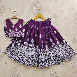 Ensemble Lehenga Choli ethnique pour enfants Shoryam Fashion, longueur au sol, entièrement cousu |   Broderie violette pour les fêtes et les mariages |   Tout - Product Image 1