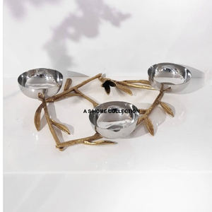 Stainless Steel and Brass Decorative Bowl With Leaf Branch Deluxe Quality Round Shape <b>Sweets</b> Serving Bowl for Sale - Product Image 3