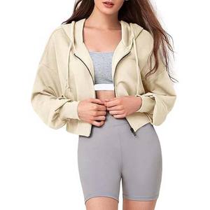 Daily Wear <b>Women</b> Crop <b>Top</b> Zipper Hoodie Breathable Polyester/Cotton <b>Fleece</b> Gym Workout Wear Lightweight Custom Printing - Product Image 2