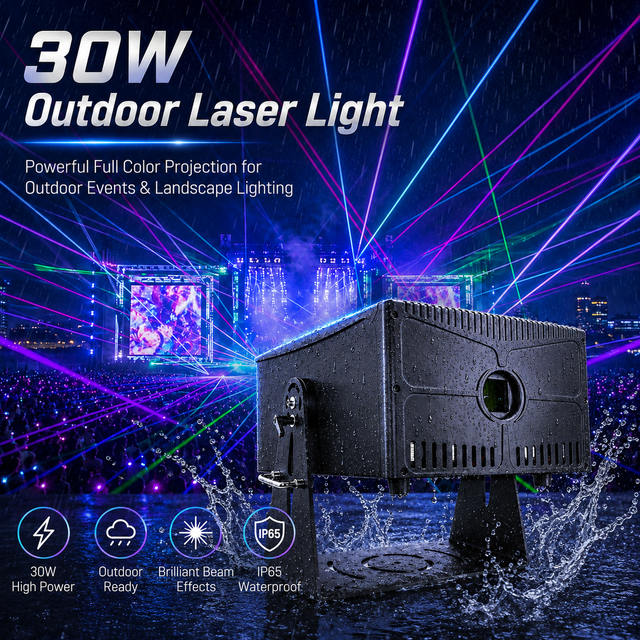 30W IP65 Outdoor 3D Building Laser Projector Programmable RGB Lighting for Landmark Facade Night Tour and Logo Projection