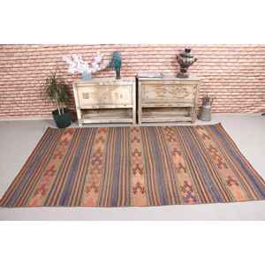 Tapis turc 4,6x7,9 pieds, tapis en laine vintage Kilim rayé orange - Product Image 2