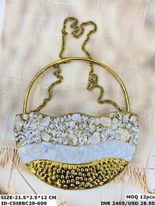 Luxueux Laiton Éléphant Conception Soirée Pochette Cristal Pierres Perle Accents Artisan Fabriqué PU Doublure Sac De Soirée Soirée Soirée - Product Image 6