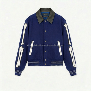 แจ็คเก็ตบอมเบอร์ปักลายเชนิลคุณภาพสูง แขนเสื้อตัดสี แจ็คเก็ตวาร์ซิตี้สำหรับผู้ชาย - Product Image 2