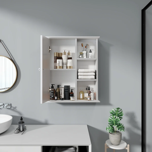 Mueble de baño de pared Olevide sobre el almacenamiento del inodoro Mueble de baño moderno de dos puertas montado en la pared Estante abierto extraíble - Product Image 2
