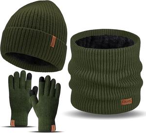 Ensemble de gants d'hiver 3 pièces pour hommes et femmes, bonnet épais et chaud doublé de polaire, cache-cou - Product Image 4