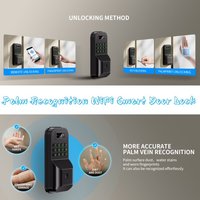 Serrure connectée Tuya avec reconnaissance de la veine palmaire, entrée sans clé, déverrouillage par mot de passe et clé, alimentation d'urgence Type-C pour portes en bois