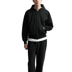 OEM High Quality Unisex <b>Black</b> Cotton <b>Fleece</b> Cut Embroidered Hoodie 100% Cotton Sweatshirt for Men Winter Essentials Customizable - Product Image 5