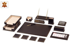 Ensemble d'accessoires de bureau de luxe en cuir de vache véritable 16 pièces en cuir véritable organisateur de fournitures de bureau et papeterie bureau et usage domestique - Product Image 2