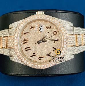 Reloj de Lujo para Hombre con Esfera Árabe, Dos Tonos, Estilo Hip Hop, Diamantes VVS de Corte Brillante Redondo, Adornado con Moissanita - Product Image 5