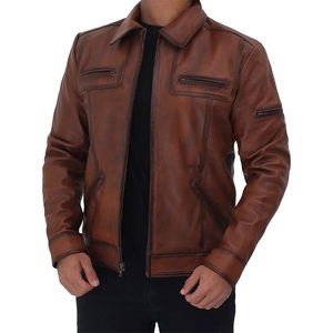 CHAQUETA DE CUERO DE MOTOCICLETA DE CUERO PREMIUM DE CUERO DE COCINERO GENUINO para hombre MARRÓN Negro Biker Slim Fit Racer Motocicleta - Product Image 3