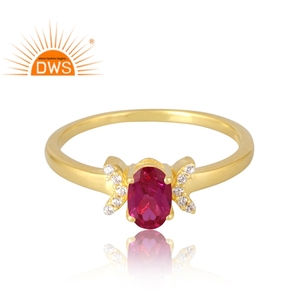 แหวนเงินแท้ 925 ชุบทอง 18K ประดับทับทิมธรรมชาติทรงปรินเซสคัตและเพชร CZ สำหรับเป็นของขวัญสำหรับผู้หญิงที่ได้รับการรับรอง - Product Image 3