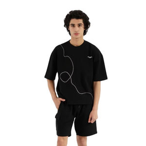 Conçu sur mesure T-shirt en coton épais pour hommes Streetwear uni col rond côtelé surdimensionné 100% coton Logo avant Position - Product Image 1