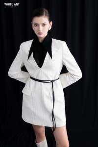 Offre Spéciale coton biologique décolleté en V robe femmes à manches longues formel mat Vintage haut fermeture éclair dos Mini style blanc fourmi exportateur - Product Image 5