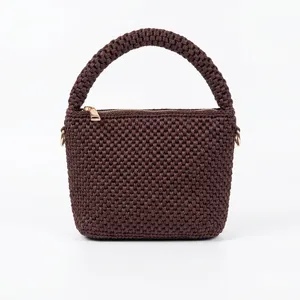 Bolso Bandolera Mini de Rafia Tejida para Mujer, Estilo Bohemio, Cierre de Cremallera, Asa Marrón, para Todas las Estaciones, ANA Madagascar 5 - Product Image 2