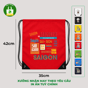 Truong Gia <b>Drawstring</b> <b>Backpack</b> Red 42x35cm Waterproof Canvas Printed Net Viet Collection - Product Image 4
