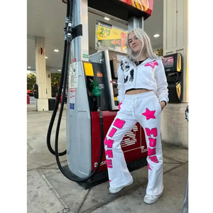 ชุดวอร์มมีฮู้ดสำหรับผู้หญิงกางเกงขาบานและเสื้อครอปแบบรูดซิปดีไซน์ใหม่ออกแบบได้ตามต้องการ - Product Image 6