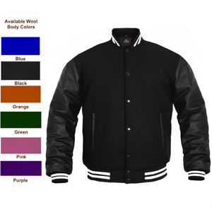 Veste universitaire pour hommes manches en cuir véritable et laine mélangée Letterman Boys College Varsity Jackets XS-5XL - Product Image 4