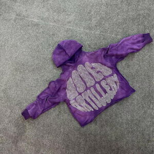 Sweat à capuche pour homme grande taille unisexe avec logo personnalisé Rhinestone pailleté Stone Half Zip Bling Diamond Transfer Embossed Winter Sweatpants - Product Image 1