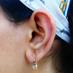 Pendientes de oro de 14 quilates hechos a mano con diamantes de imitación, joyería con piedras preciosas de zafiro azul, para mujeres - Product Image 5