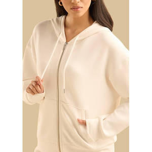 Sudadera con capucha para mujer, de punto, con cremallera, lisa, teñida, blanca, de poliéster, antipilling, de ajuste holgado, al por mayor, con logotipo personalizado - Product Image 6