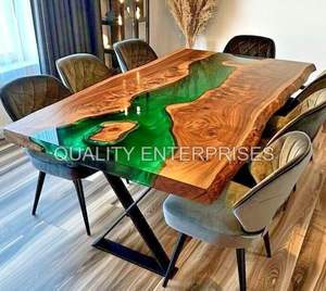 Mesa de Comedor Rectangular de Estilo Moderno, Hecha a Mano con Resina Epoxi y Madera - Product Image 1