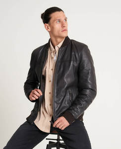 High Quality Casual Biker <b>Black</b> Motorcycle Leather Men Jackets Custom Stylish Breathable Lambskin Leather Jackets for Men - Product Image 1