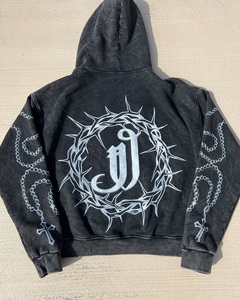 OEM personalizado de alta calidad de los hombres de gran tamaño de la vendimia lavado con ácido sol desteñido desgastado Zip Hoodie Streetwear pulóver en blanco para el invierno - Product Image 4