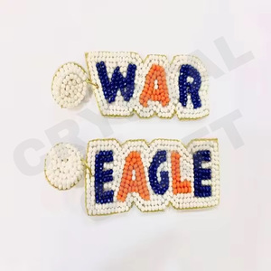 Pendientes colgantes con cuentas Vintage naranja blanco azul para mujer, accesorio patriótico de boda para compras de Pascua - Product Image 3