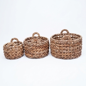 Ensemble de paniers de rangement en écorce de bananier naturelle avec cadre en fer, poignée en tresse épaisse, bol cylindrique, pot de fleurs, décoration artistique pure, artisanat - Product Image 1