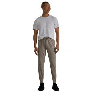 Joggers légers en coton/polyester pour hommes, logo personnalisé, taille mi-haute, délavage clair, coupe droite, style décontracté, haute qualité, teinture unie - Product Image 2