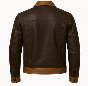 Veste en cuir pour homme, col montant, logo sur le devant, vêtement d'extérieur décontracté d'hiver, surface respirante et lisse, design contemporain - Product Image 6